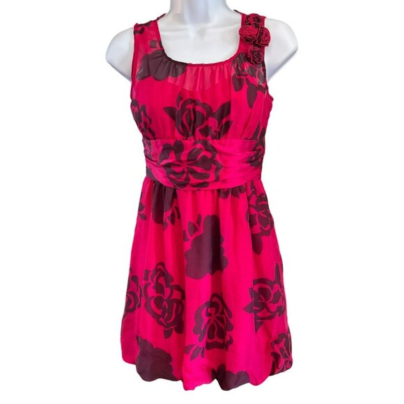 Arden B Hot Pink Floral Balloon Hem Silk Dress Size XS Vintage Style Y2K - Picture 3 of 7
